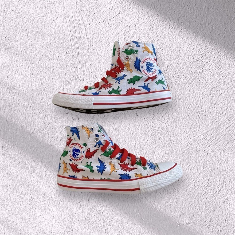 Converse Sneakers Dinoverse High Top All Star White Red Junior Boys Size 3 - Picture 5 of 11